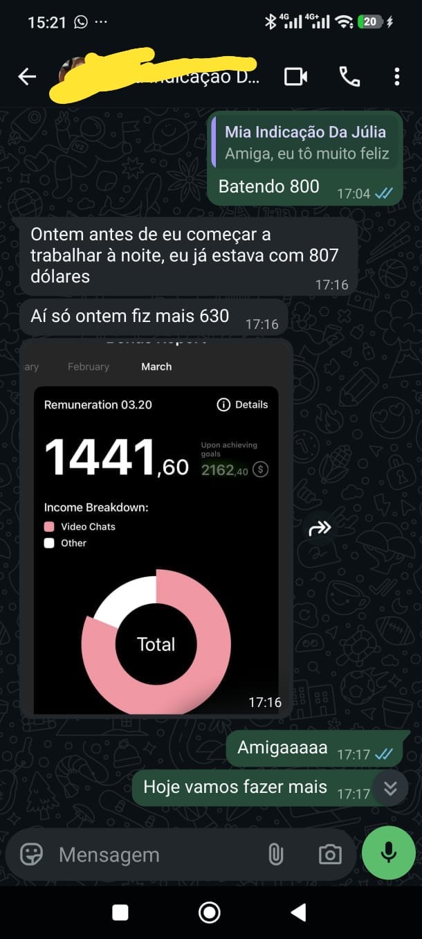 Resultado real de uma host batendo a meta do mês